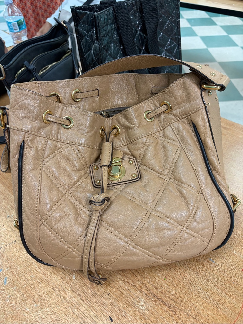 Marc Jacobs Quilted Drawstring Shoulder Bag - Tan